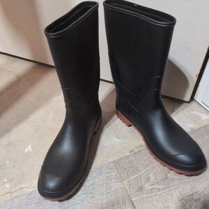 Men's Black and Brown Rain Boots